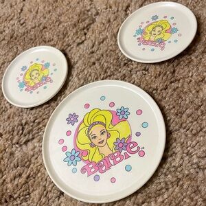 Vintage 90s 1992 Barbie Plastic Plates Made in USA Chilton Toys